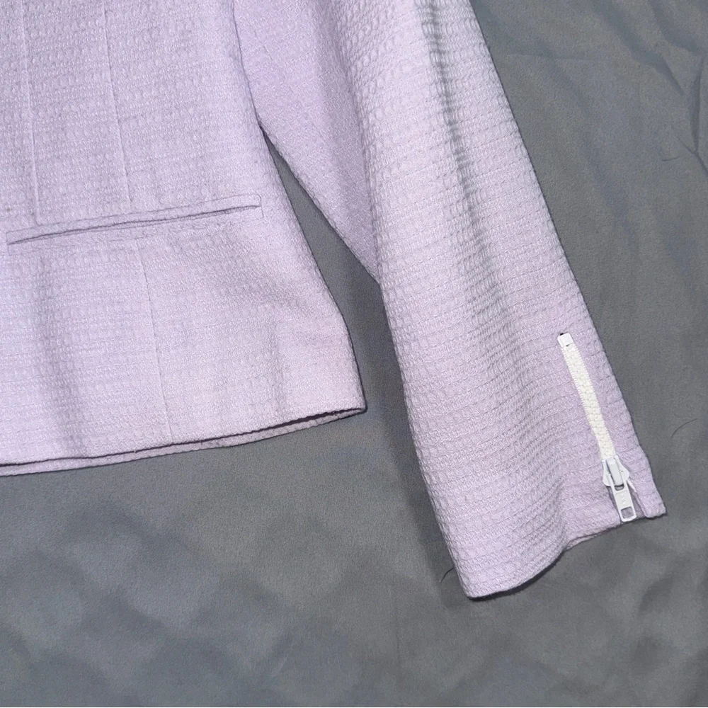 Christian Dior Blazer Womens 4P Purple Petite Zip Front Textured Lined Jacket